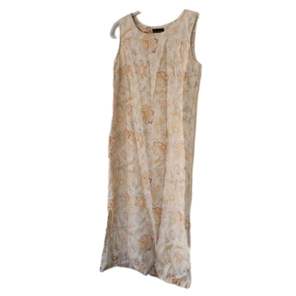 vintage Herman Geist floral sleeveless shift dress 100% Linen 80's 90's Pastel